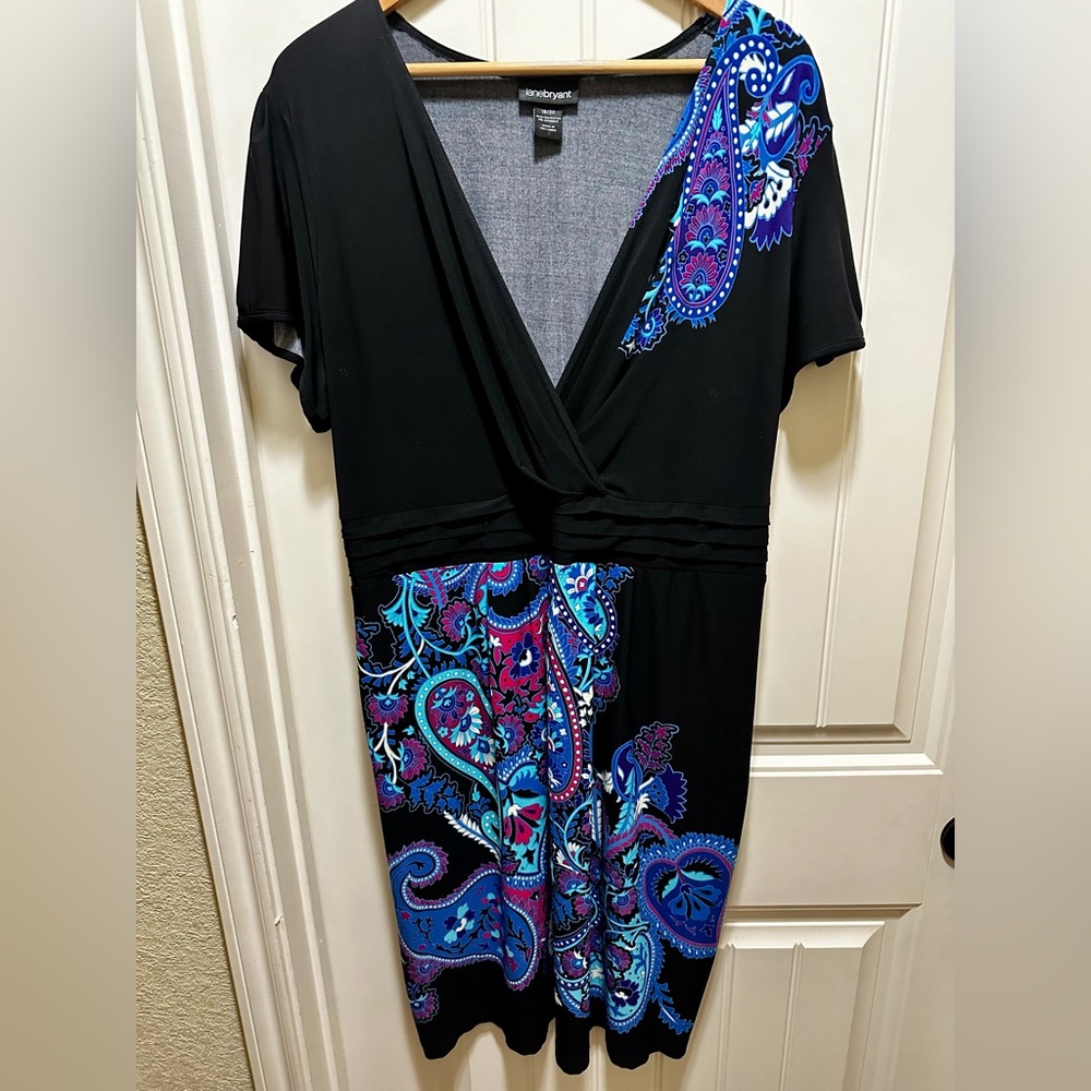 Lane Bryant 18/20 Midi dress - Black, blue, teal & purple paisley.